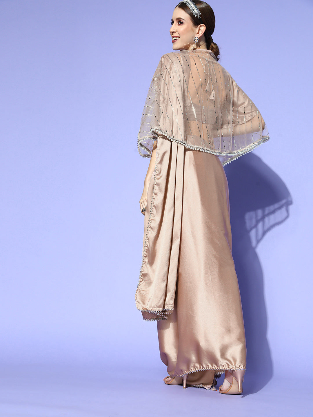 Tikhi Imli Satin Saree With Cape | Grocsy