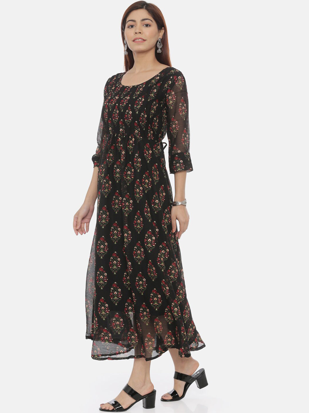 Souchii Women Black Printed Fit And Flare Beautiful Dress | Grocsy