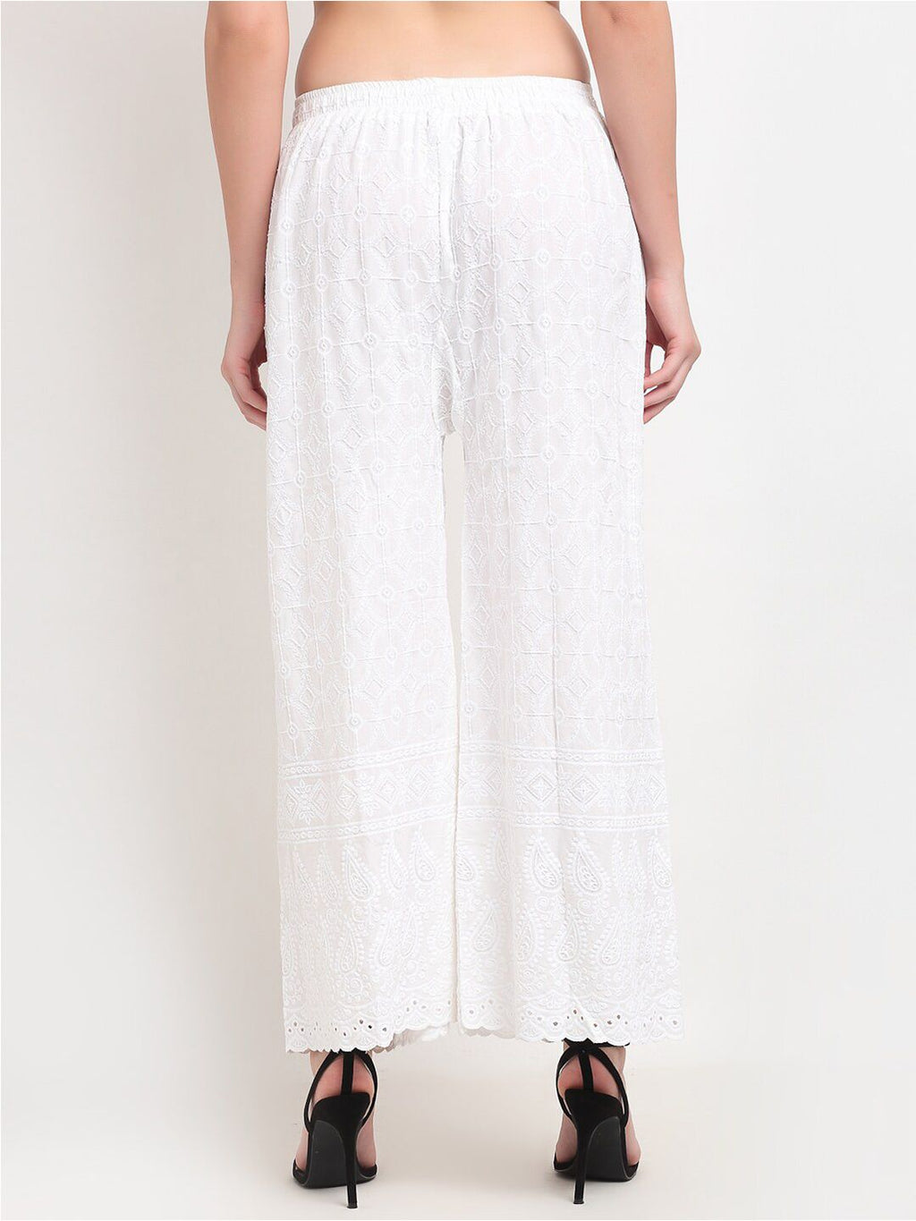 TAG 7 Pack Of 2 Women White Embroidered Palazzos | Grocsy