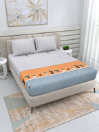 DREAM WEAVERZ White & Peach-Coloured Striped Glazed Cotton 220 TC King Bedsheet with 2 Pillow Covers | Grocsy