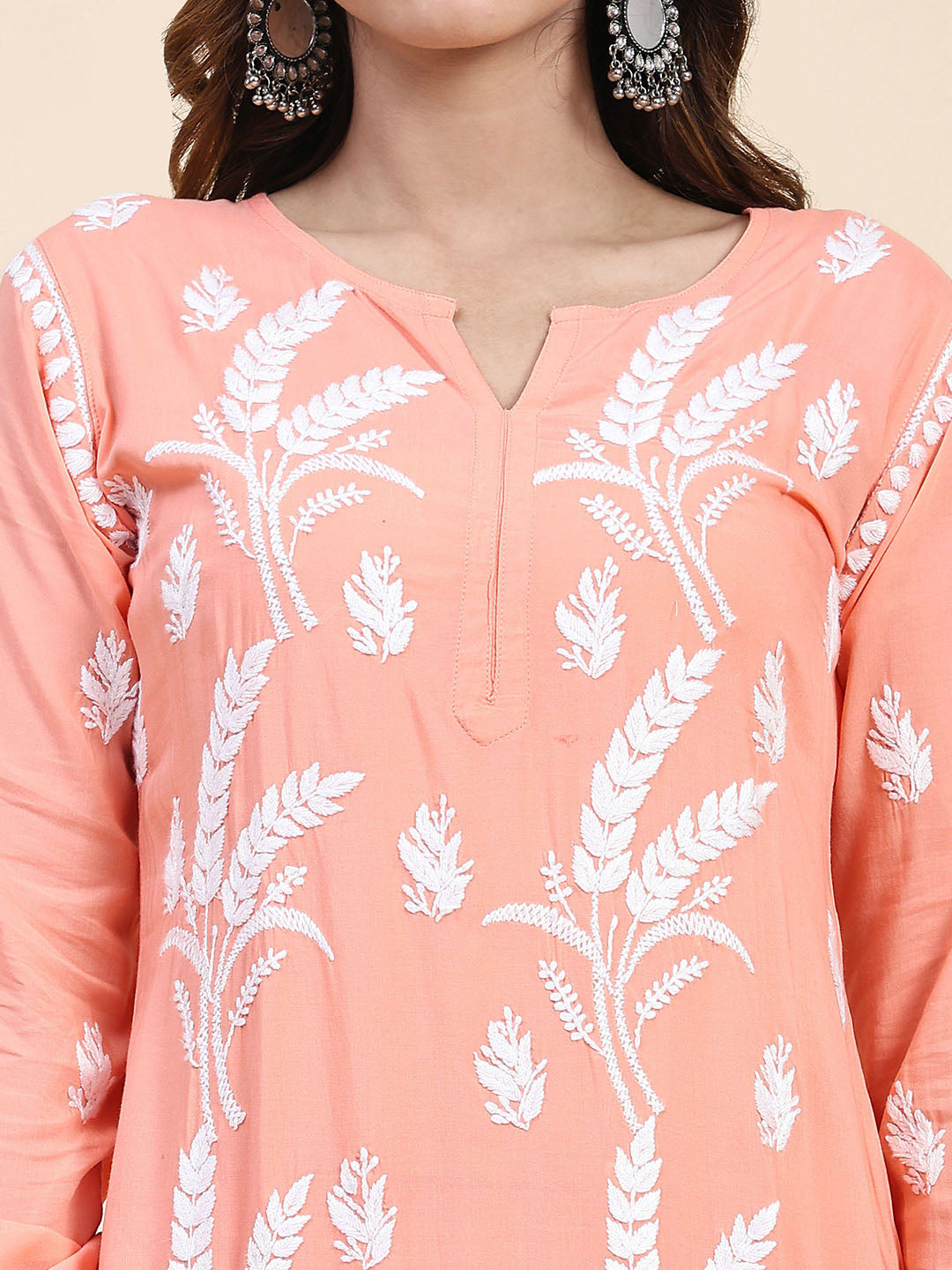 HOUSE OF KARI Floral Embroidered Chikankari Pure Cotton Kurta with Trousers | Grocsy