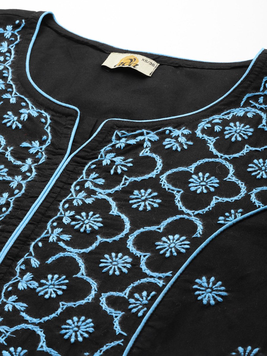 ADA Women Floral Embroidered Cotton Chikankari Kurta | Grocsy
