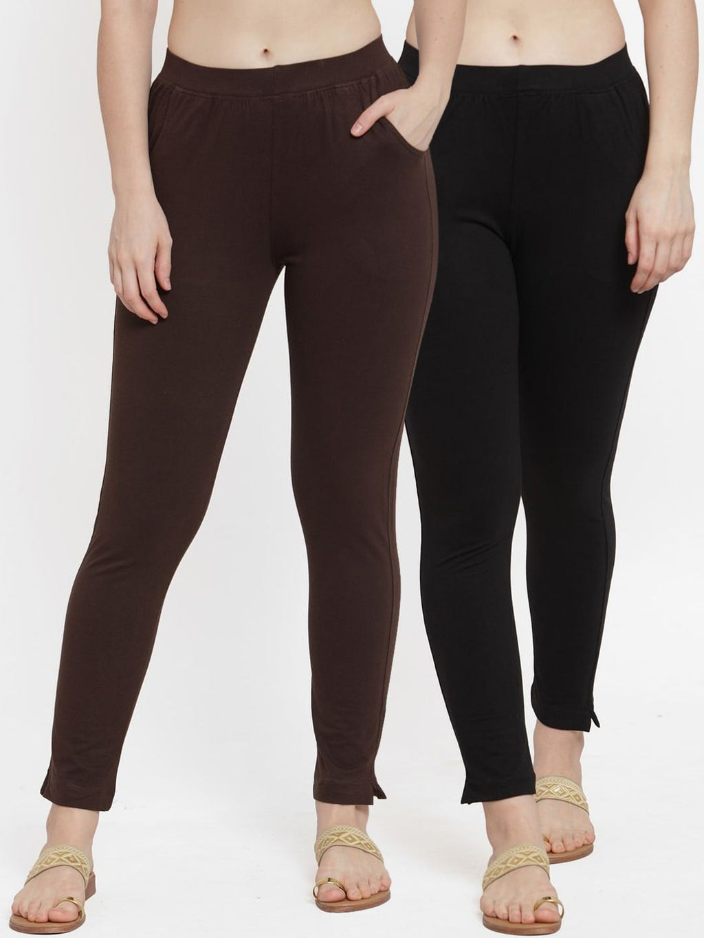 TAG 7 Women Pack Of 2 Solid Straight-Fit Ankle-Length Leggings | Grocsy