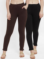TAG 7 Women Pack Of 2 Solid Straight-Fit Ankle-Length Leggings | Grocsy