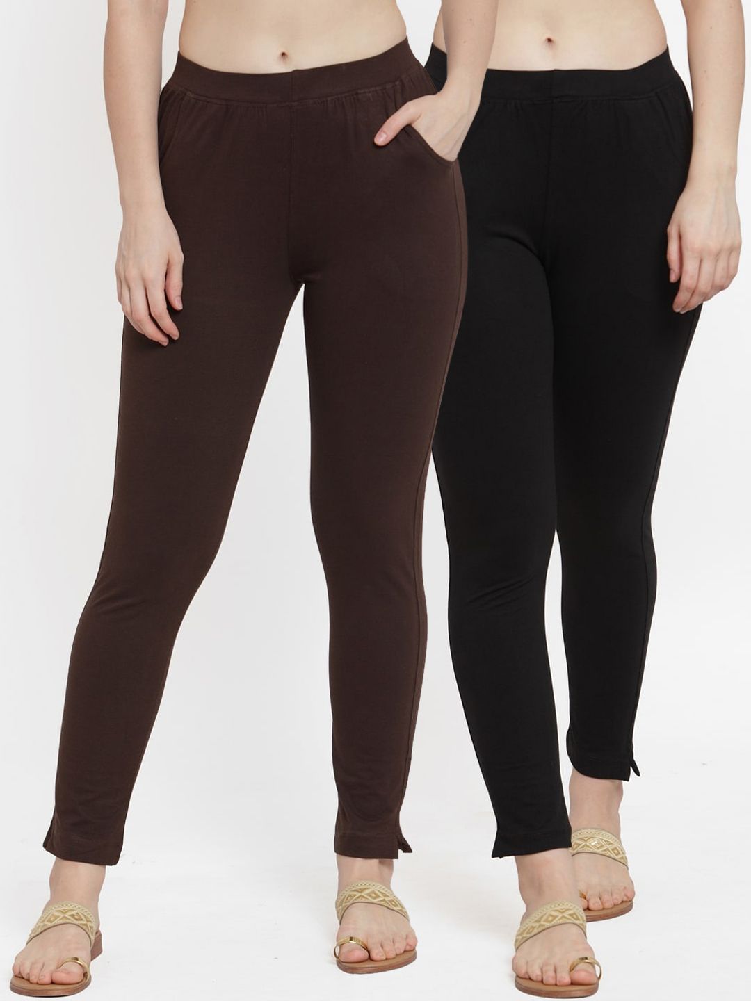 TAG 7 Women Pack Of 2 Solid Straight-Fit Ankle-Length Leggings | Grocsy