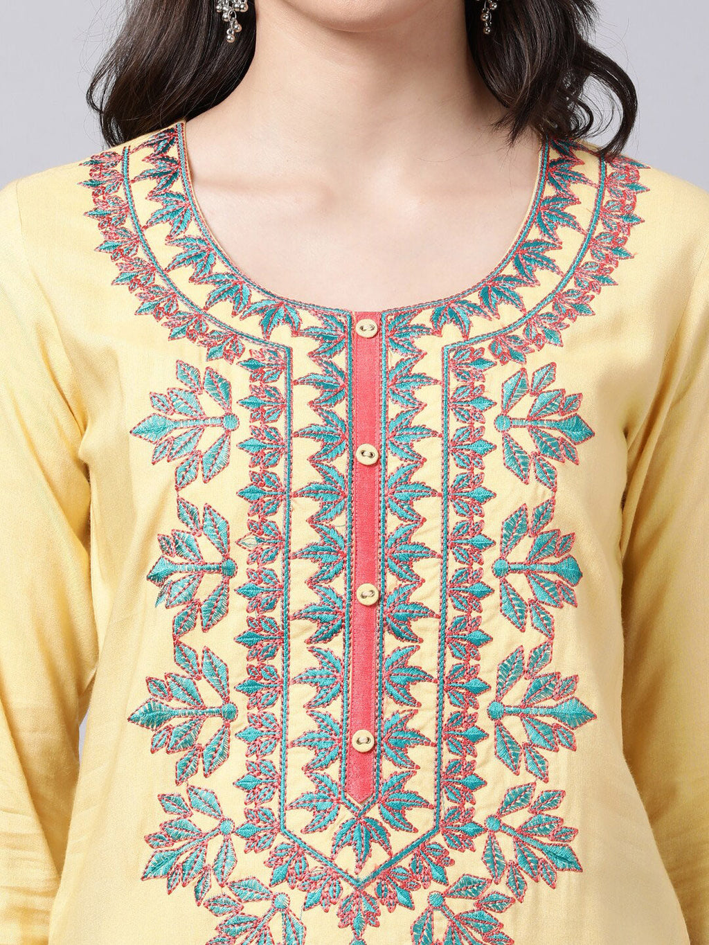 Souchii Women Cream-Coloured Ethnic Motifs Embroidered Kurta | Grocsy