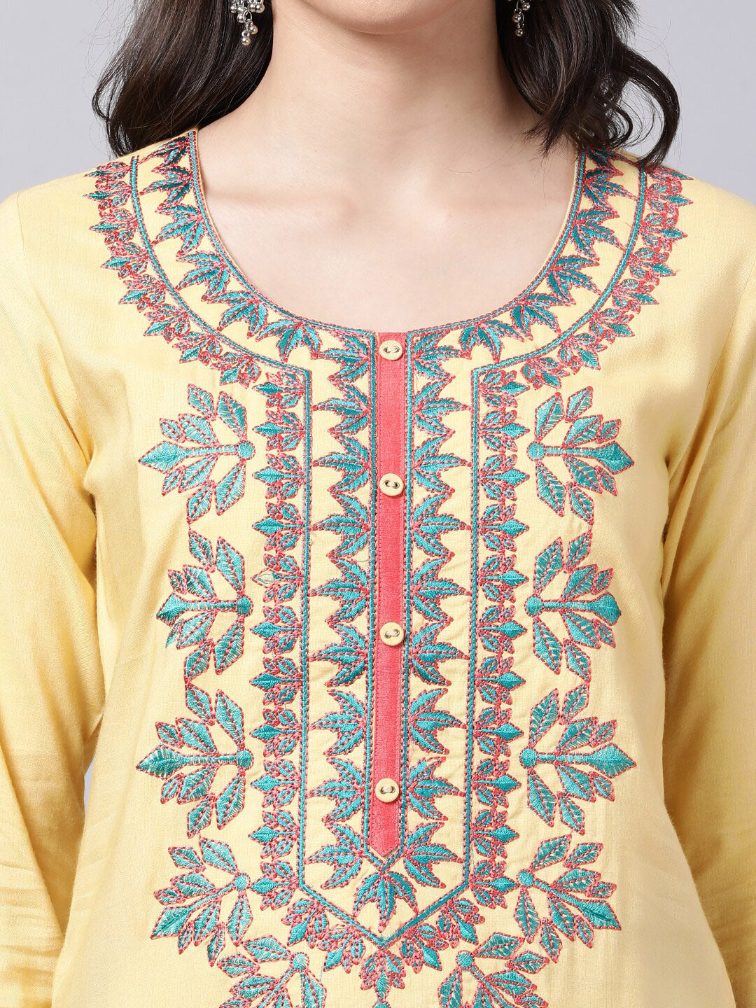 Souchii Women Cream-Coloured Ethnic Motifs Embroidered Kurta | Grocsy