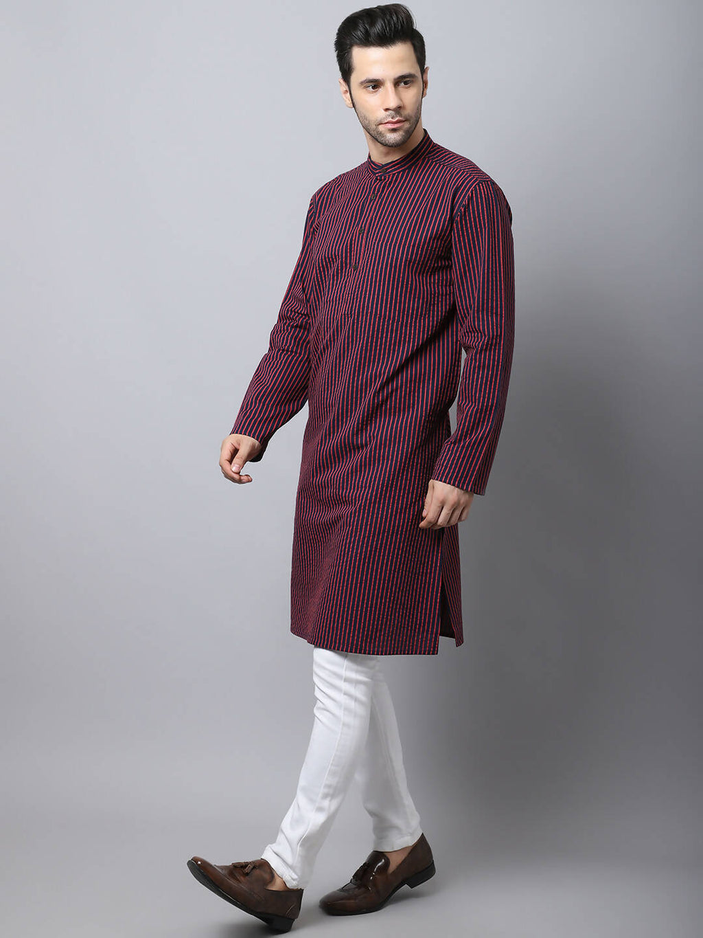 Even Apparels Black Pure Cotton Men's Kurta With Band Collar (STR1173) | Grocsy