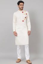 Cotton Kurta With Floral Embroidery Patch Embellishment by Hilo Design | Grocsy