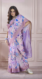 Anaita Lavender Printed Pure Modal Silk Saree With Blouse | Grocsy