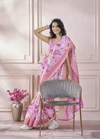 Anaita Pink Printed Pure Modal Silk Saree With Blouse | Grocsy