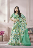 Anaita Light Green Printed Pure Modal Silk Saree With Blouse | Grocsy
