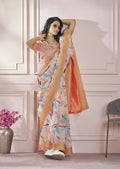 Anaita Peach Printed Pure Modal Silk Saree With Blouse | Grocsy