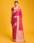 Monjolika Fashion Hot Pink Color Banarasi Satin Rich Brocade Embellishments Zari Woven Work Silk Saree | Grocsy