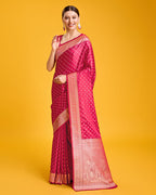 Monjolika Fashion Hot Pink Color Banarasi Satin Rich Brocade Embellishments Zari Woven Work Silk Saree | Grocsy