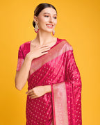 Monjolika Fashion Hot Pink Color Banarasi Satin Rich Brocade Embellishments Zari Woven Work Silk Saree | Grocsy
