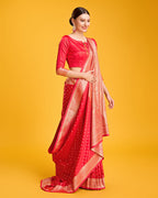 Monjolika Fashion Red Color Banarasi Satin Rich Brocade Embellishments Zari Woven Work Silk Saree | Grocsy