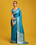 Monjolika Fashion Cyan Color Banarasi Zari Woven Work Enhanced Elegance Silk Saree | Grocsy