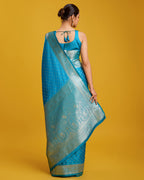 Monjolika Fashion Cyan Color Banarasi Zari Woven Work Enhanced Elegance Silk Saree | Grocsy