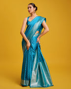 Monjolika Fashion Cyan Color Banarasi Zari Woven Work Enhanced Elegance Silk Saree | Grocsy