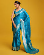 Monjolika Fashion Cyan Color Banarasi Zari Woven Work Enhanced Elegance Silk Saree | Grocsy