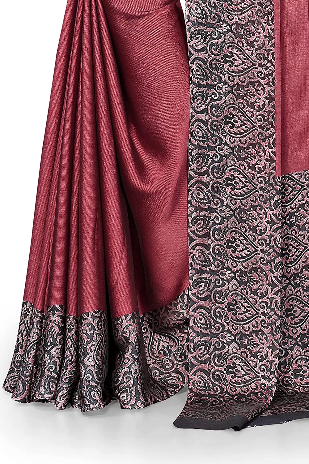 Mirchi Fashion Women's Pink & Black Printed Chiffon Saree | Grocsy