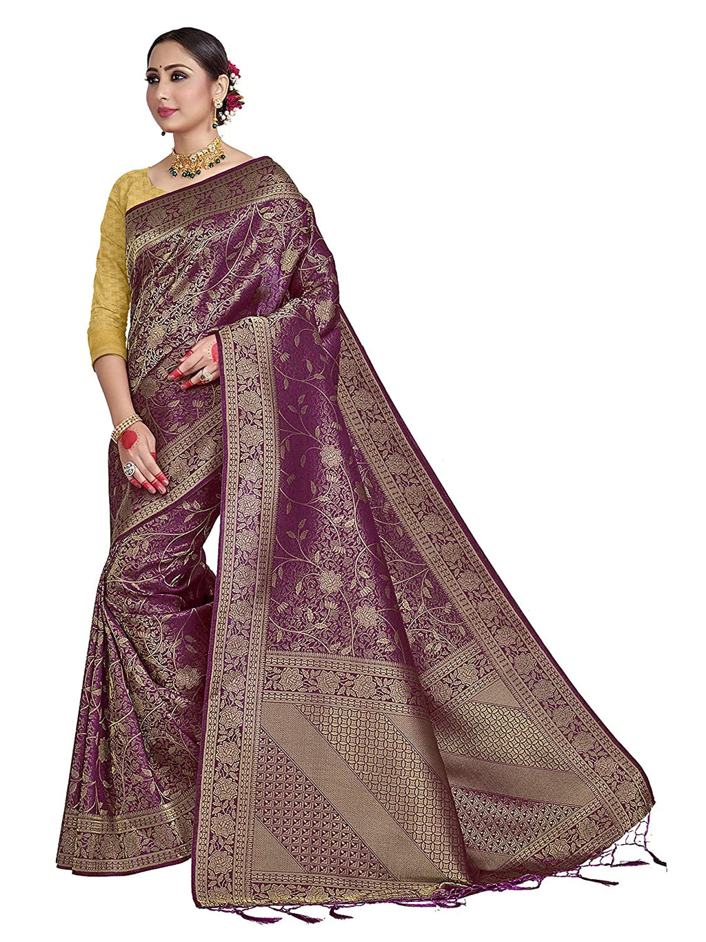 Vardha Women'S Kanchipuram Raw Silk Saree With Unstitched Blouse Piece | Grocsy