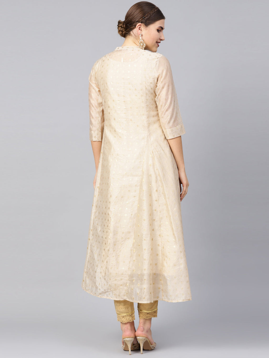 Juniper Womens Beige Chanderi Foil Print Kurta | Grocsy