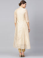 Juniper Womens Beige Chanderi Foil Print Kurta | Grocsy