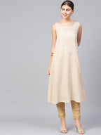 Juniper Womens Beige Chanderi Foil Print Kurta | Grocsy