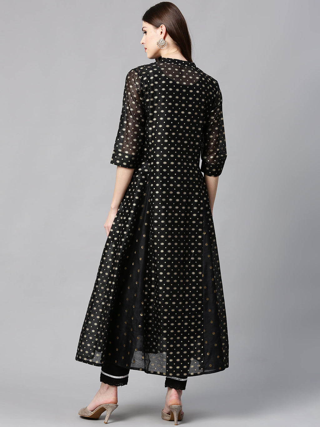 Juniper Womens Black Chanderi Foil Print Kurta | Grocsy