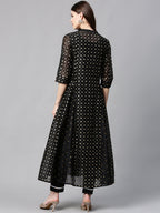 Juniper Womens Black Chanderi Foil Print Kurta | Grocsy