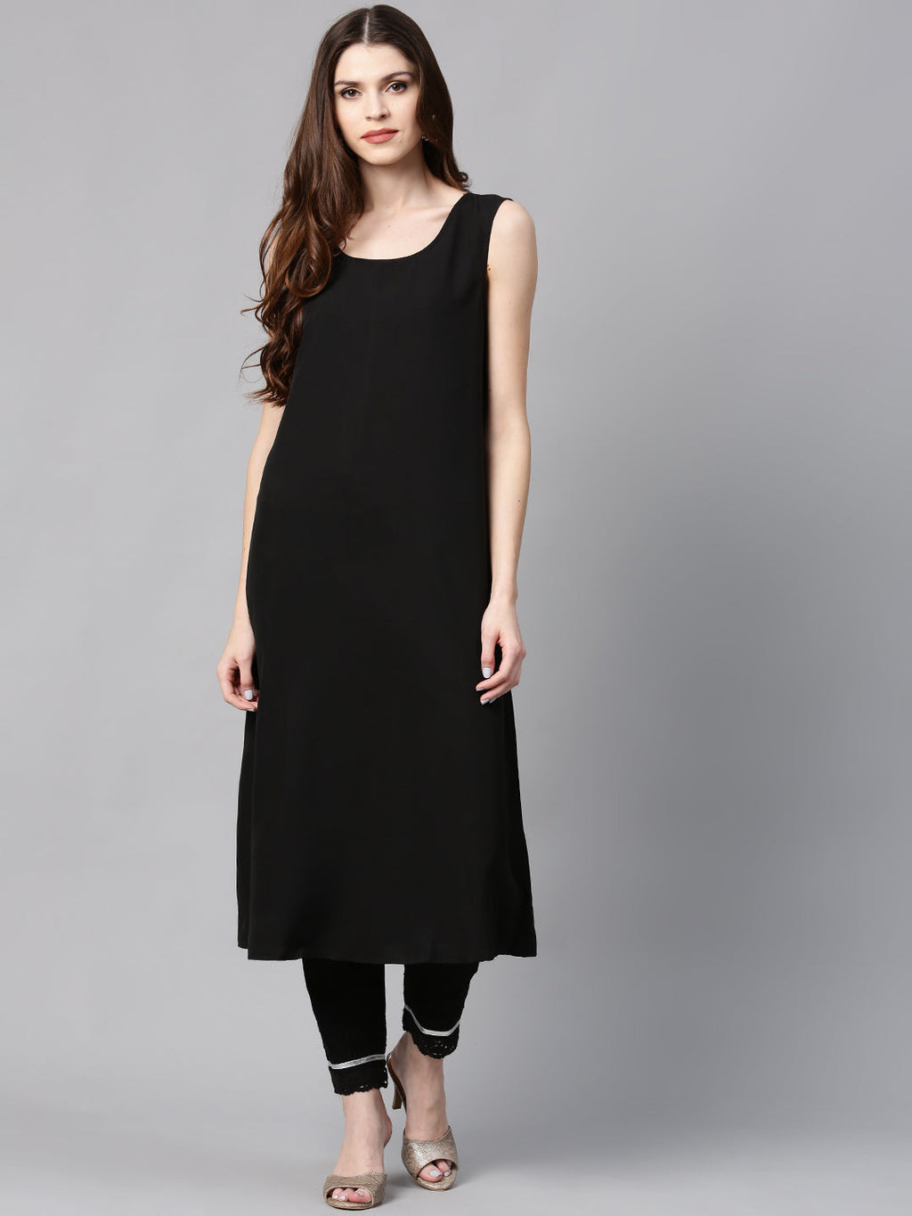 Juniper Womens Black Chanderi Foil Print Kurta | Grocsy