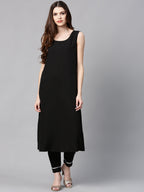 Juniper Womens Black Chanderi Foil Print Kurta | Grocsy