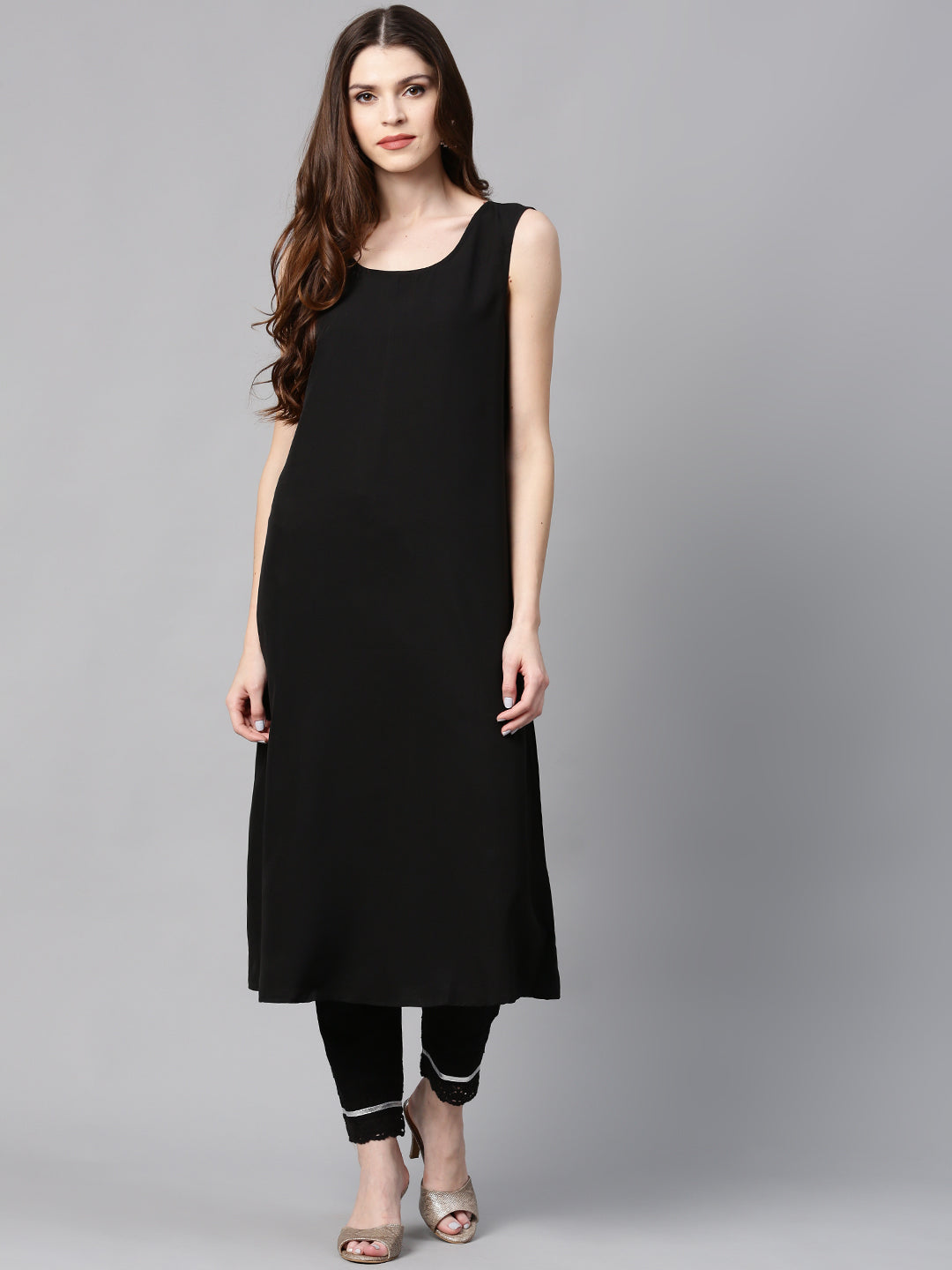 Juniper Womens Black Chanderi Foil Print Kurta | Grocsy