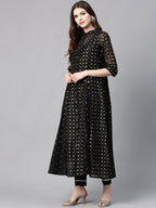 Juniper Womens Black Chanderi Foil Print Kurta | Grocsy