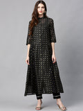 Juniper Womens Black Chanderi Foil Print Kurta | Grocsy