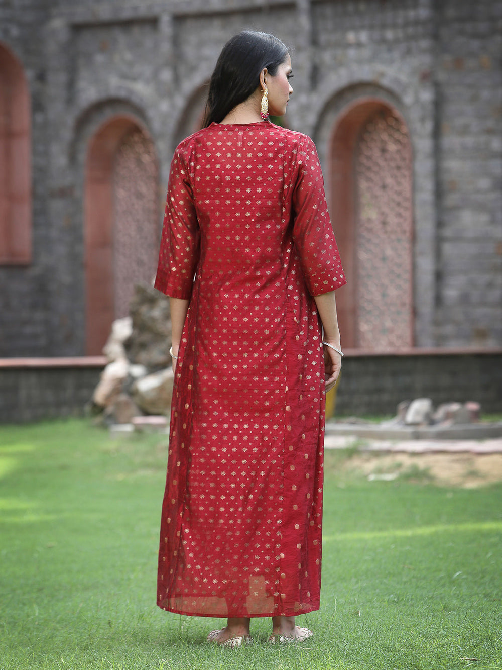 Juniper Women's Maroon Chanderi Silk Printed Anarkali Kurta | Grocsy