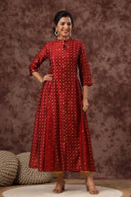 Juniper Womens Maroon Chanderi Foil Print Kurta | Grocsy