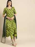 All About You Women Women Green Ethnic Motifs Printed Kurta with Trousers & With Dupatta | Grocsy