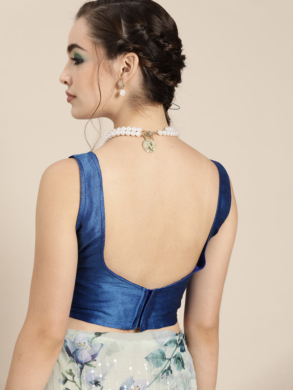 Saree Mall Blue Floral Sequinned Linen Blend Chanderi Saree | Grocsy
