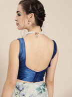 Saree Mall Blue Floral Sequinned Linen Blend Chanderi Saree | Grocsy