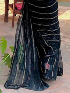 Sangria Embellished Sequinned Pure Georgette Saree | Grocsy