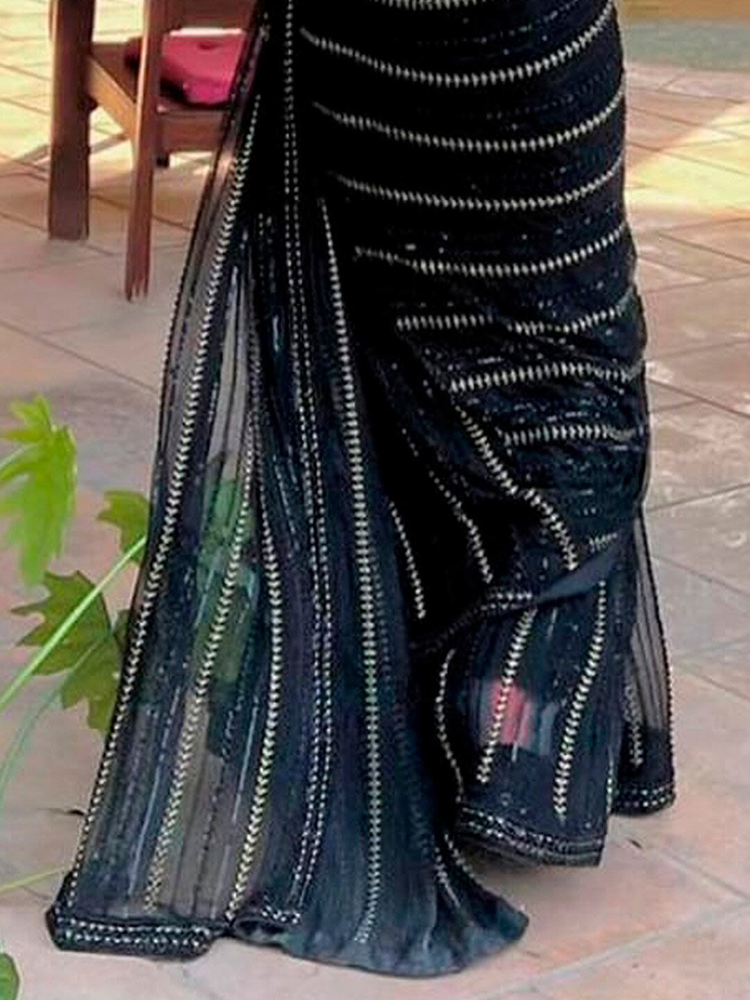 Sangria Embellished Sequinned Pure Georgette Saree | Grocsy