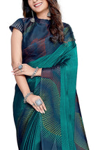 Mirchi Fashion Women's Teal Chiffon Colorful Moire Prints Saree | Grocsy