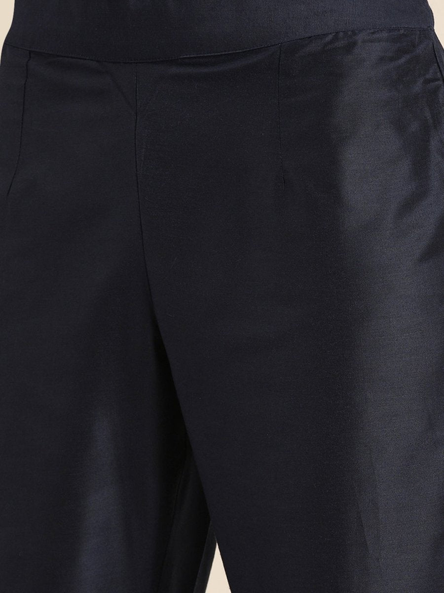 All About You Women Navy Blue & Golden Satin Finish Kurta with Trousers & With Dupatta | Grocsy