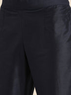 All About You Women Navy Blue & Golden Satin Finish Kurta with Trousers & With Dupatta | Grocsy