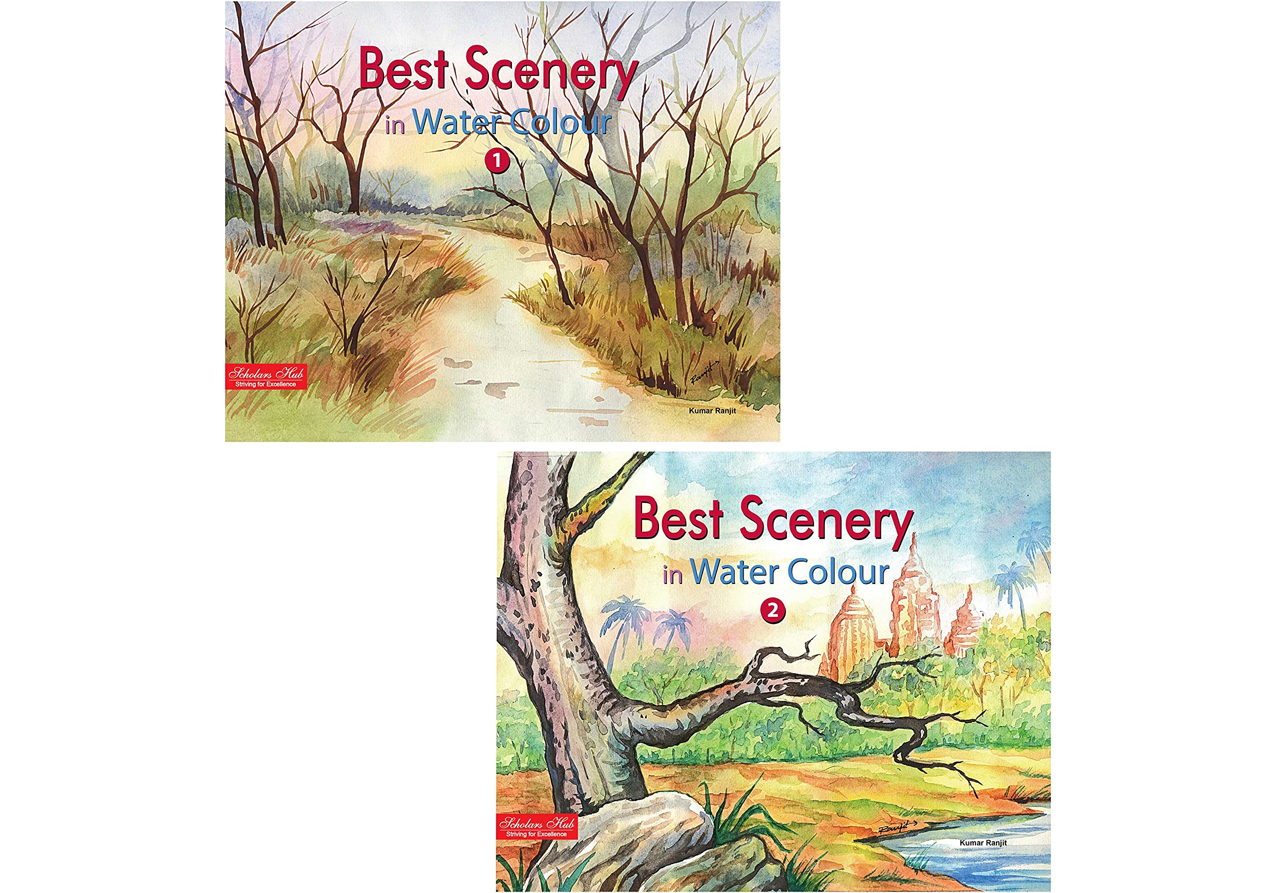Scholars Hub Best Scenery In Water Colour Book- Vol-1, Vol 2 ( Set Of 2 Books) | 40 Pages | Grocsy