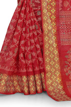 Mirchi Fashion Women's Red Cotton Blend Kalamkari Printed Saree | Grocsy
