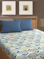 Bajo's White & Green Ethnic Motifs 350 TC Cotton King Bedsheet with 2 Pillow Covers | Grocsy